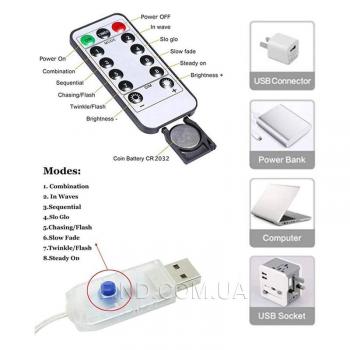 Светодиодная гирлянда с USB и пультом ДУ (5 метров) WARM